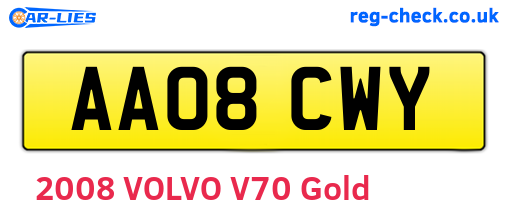 AA08CWY are the vehicle registration plates.