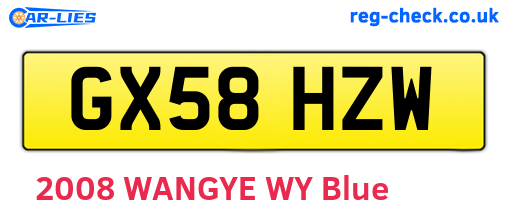 GX58HZW are the vehicle registration plates.