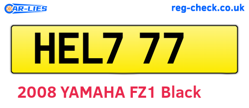 HEL777 are the vehicle registration plates.