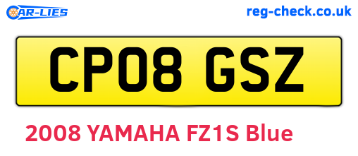 CP08GSZ are the vehicle registration plates.