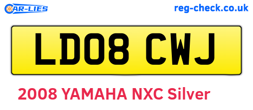 LD08CWJ are the vehicle registration plates.