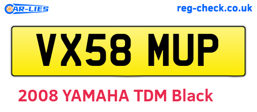 VX58MUP are the vehicle registration plates.