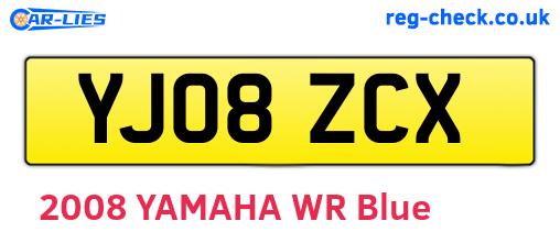 YJ08ZCX are the vehicle registration plates.