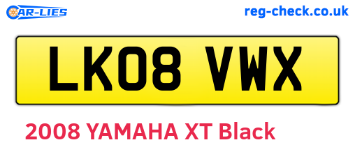 LK08VWX are the vehicle registration plates.