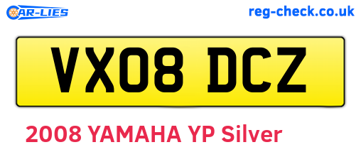 VX08DCZ are the vehicle registration plates.