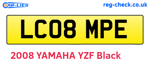 LC08MPE are the vehicle registration plates.