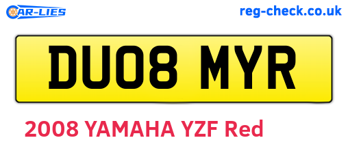 DU08MYR are the vehicle registration plates.