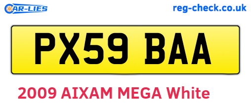 PX59BAA are the vehicle registration plates.