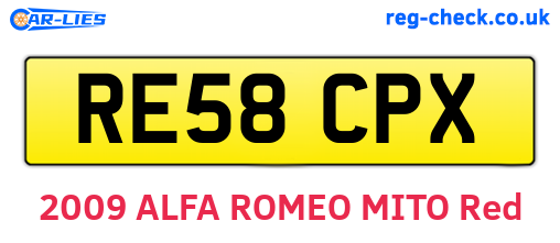 RE58CPX are the vehicle registration plates.