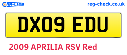 DX09EDU are the vehicle registration plates.