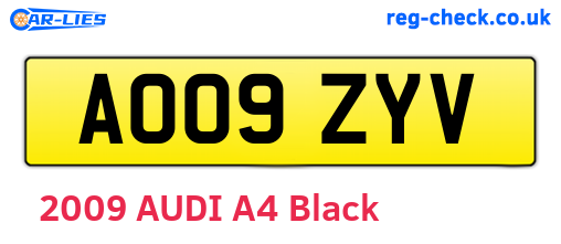 AO09ZYV are the vehicle registration plates.