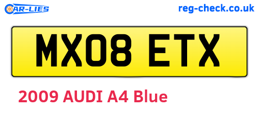MX08ETX are the vehicle registration plates.