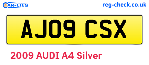 AJ09CSX are the vehicle registration plates.