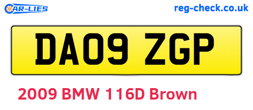 DA09ZGP are the vehicle registration plates.