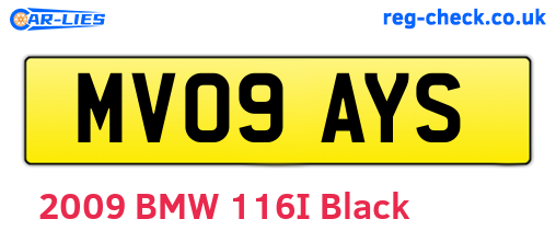 MV09AYS are the vehicle registration plates.