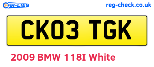 CK03TGK are the vehicle registration plates.