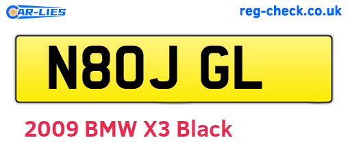 N80JGL are the vehicle registration plates.