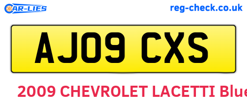 AJ09CXS are the vehicle registration plates.