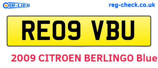 RE09VBU are the vehicle registration plates.