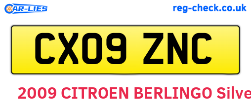 CX09ZNC are the vehicle registration plates.