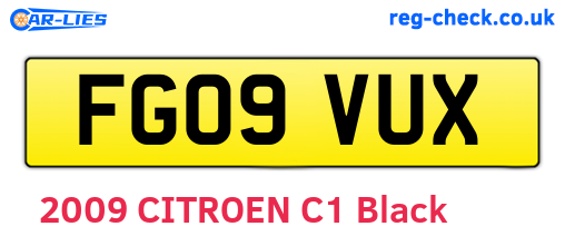 FG09VUX are the vehicle registration plates.