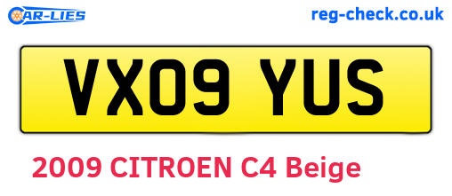 VX09YUS are the vehicle registration plates.