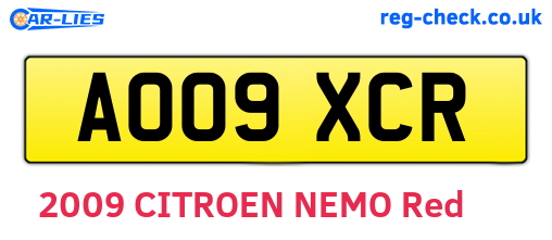 AO09XCR are the vehicle registration plates.