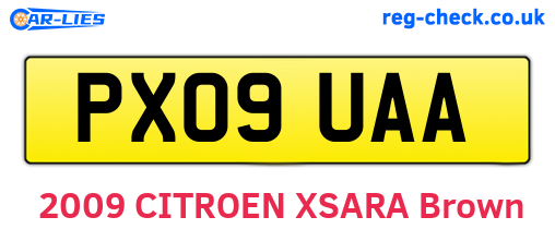 PX09UAA are the vehicle registration plates.