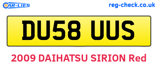 DU58UUS are the vehicle registration plates.
