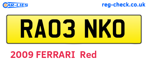 RA03NKO are the vehicle registration plates.