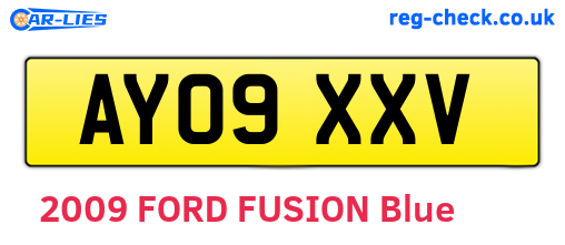 AY09XXV are the vehicle registration plates.