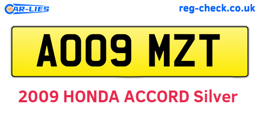 AO09MZT are the vehicle registration plates.