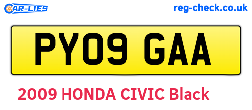 PY09GAA are the vehicle registration plates.