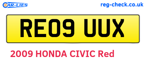 RE09UUX are the vehicle registration plates.