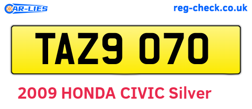 TAZ9070 are the vehicle registration plates.