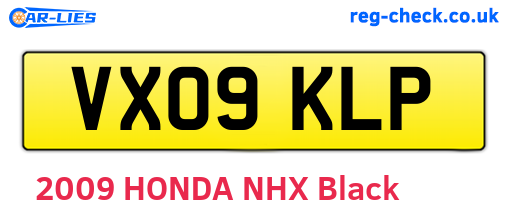 VX09KLP are the vehicle registration plates.