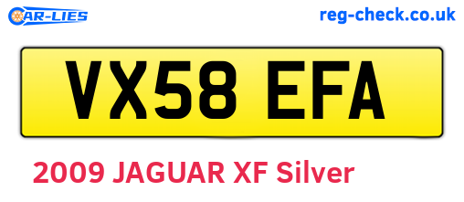 VX58EFA are the vehicle registration plates.