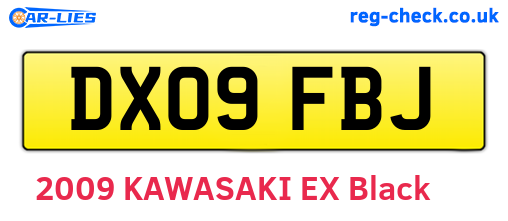 DX09FBJ are the vehicle registration plates.