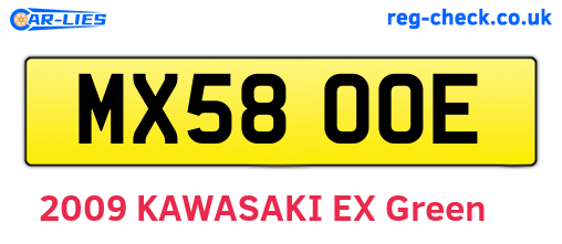 MX58OOE are the vehicle registration plates.
