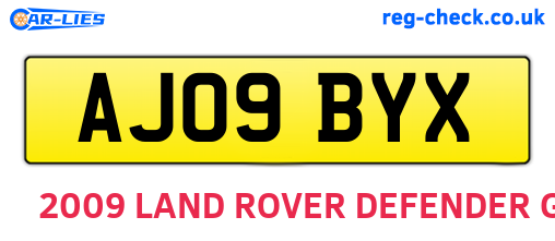 AJ09BYX are the vehicle registration plates.
