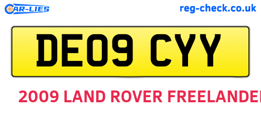 DE09CYY are the vehicle registration plates.