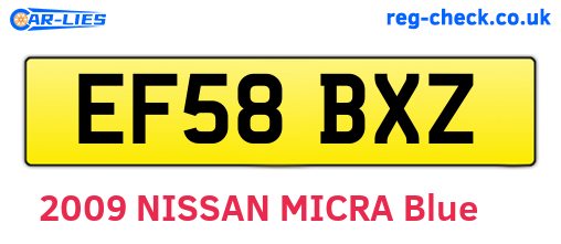 EF58BXZ are the vehicle registration plates.
