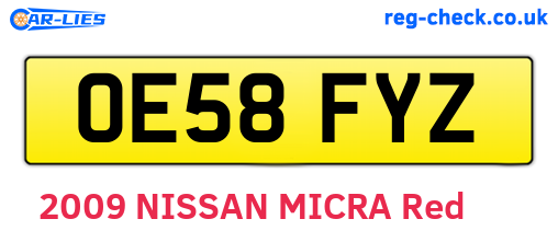 OE58FYZ are the vehicle registration plates.
