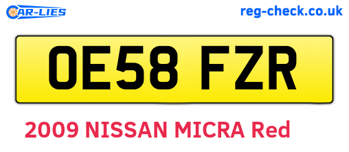 OE58FZR are the vehicle registration plates.