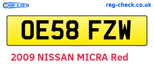 OE58FZW are the vehicle registration plates.