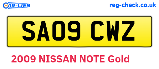 SA09CWZ are the vehicle registration plates.