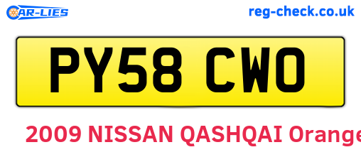 PY58CWO are the vehicle registration plates.