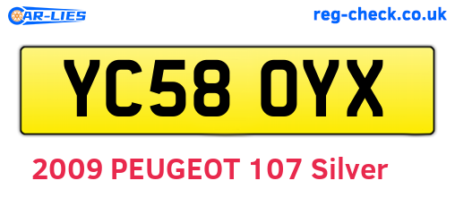 YC58OYX are the vehicle registration plates.