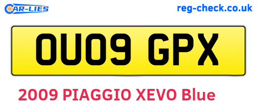 OU09GPX are the vehicle registration plates.