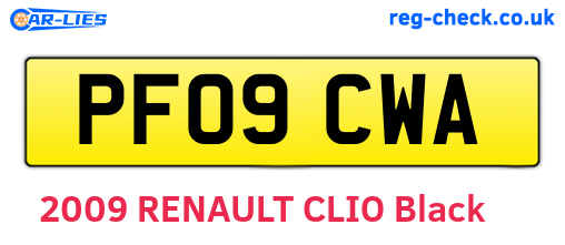 PF09CWA are the vehicle registration plates.